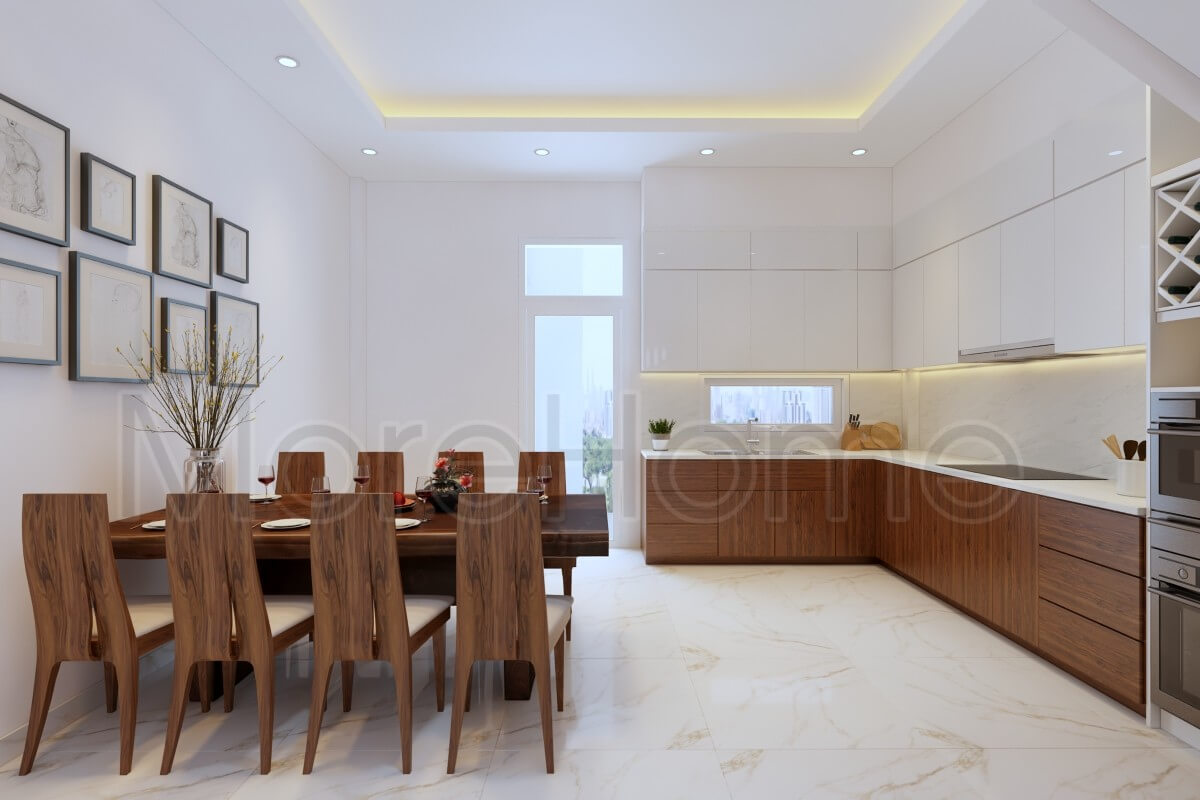 Thiết kế nội thất gỗ phòng ăn liền bếp hiện đại cho nhà phố chung cư, biệt thự. Thiết kế nhà bếp đẹp