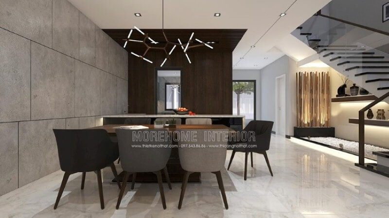 Trang trí nội thất phòng ăn hiện đại, đẹp và sang trọng để phù hợp với nhà phố, biệt thự và có thể chứa đến 7 người.