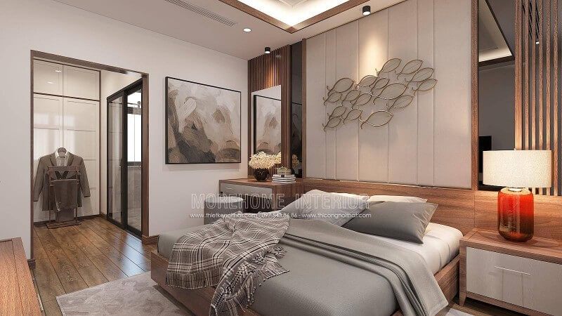 Tạo ra một thiết kế nội thất phòng ngủ nam khép kín trong một diện tích vừa phải, thuận tiện cho việc thay đổi đồ để phù hợp với biệt thự hiện đại Vinhomes Imperia Hải Phòng là một ý tưởng độc đáo.