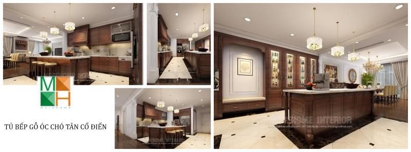 Morehome đã triển khai một mẫu thiết kế tủ bếp gỗ óc chó tân cổ điển cao cấp và được khách hàng quan tâm nhiều nhất.